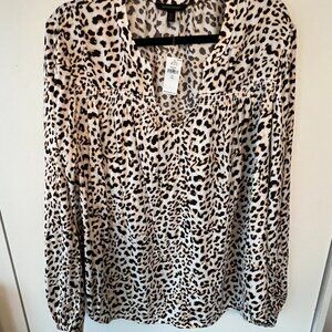 Banana Republic Leopard Print Long Sleeve Blouse, Size Tall XL